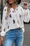 stylish s-5xl plus size non-stretch feather printing loose blouse_Black_White