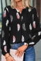 stylish s-5xl plus size non-stretch feather printing loose blouse_Black