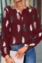 stylish s-5xl plus size non-stretch feather printing loose blouse_Black_White_Pink_Rose Red
