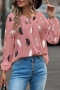 stylish s-5xl plus size non-stretch feather printing loose blouse_Black_White_Pink