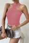 stylish solid color stretch knitted cross sling slim vest_Black_White_Pink