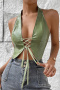 sexy non-stretch solid pu halter neck backless slim lace-up vest new add color_Rose Red_Green