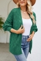 stylish knitted stretch solid color hollow long sleeve loose cardigan sweater_Rose Red_Green