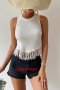 stylish solid color knitted stretch tassel slim all-match vest_Black_White