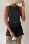stylish solid color knitted stretch tassel slim all-match vest_Black