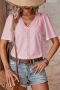 casual slight stretch hollow loose button lace decor blouses_Black_White_Pink_Light Pink