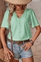 casual slight stretch hollow loose button lace decor blouses_Black_White_Pink_Light Pink_Yellow_Aqua Green