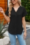 casual plus size non-stretch 4 colors v-neck single-breasted all-match blouse_Black