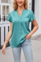 stylish plus size non-stretch satin 5 colors v-neck blouse_Black_White_Light Pink_Rose Red_Green