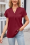 stylish plus size non-stretch satin 5 colors v-neck blouse_Black_White_Light Pink_Rose Red