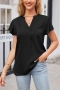 stylish plus size non-stretch satin 5 colors v-neck blouse_Black