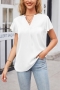 stylish plus size non-stretch satin 5 colors v-neck blouse_Black_White