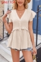 stylish plus size non-stretch jacquard 5 colors v-neck ruffle blouse(only top)_Black_White_Light Green_Light Purple_Beige