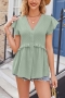 stylish plus size non-stretch jacquard 5 colors v-neck ruffle blouse(only top)_Black_White_Light Green