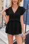 stylish plus size non-stretch jacquard 5 colors v-neck ruffle blouse(only top)_Black