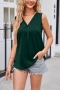 stylish plus size non-stretch satin 4 colors v-neck all-match tank top(only top)_Black_White_Rose Red_Dark Green