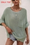 stylish slight stretch cut out knitted 4 colors loose thin sweater(only top)_Black_White_Light Green