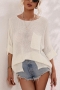 stylish slight stretch cut out knitted 4 colors loose thin sweater(only top)_Black_White