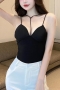 sexy slight stretch padded sling slim solid color vest size run small_Black