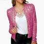 sexy plus-size slight stretch fashion sequins short small jacket_Black_Pink_Red_Magenta