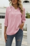 casual plus size non-stretch chiffon jacquard three-quarter sleeve blouse_Black_White_Pink
