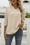 casual plus size non-stretch chiffon jacquard three-quarter sleeve blouse_Black_White_Pink_Dark Green_Sky Blue_Light Purple_Purple_Beige