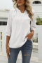 casual plus size non-stretch chiffon jacquard three-quarter sleeve blouse_Black_White