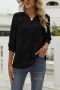 casual plus size non-stretch chiffon jacquard three-quarter sleeve blouse_Black