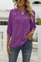 casual plus size non-stretch chiffon jacquard three-quarter sleeve blouse_Black_White_Pink_Dark Green_Sky Blue_Light Purple_Purple