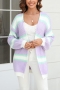 casual slight stretch contrast stripe knitted all-match sweater(no underwear)_Pink_Purple