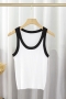 sexy slight stretch ribbed knit color contrast slim vest_Black_White