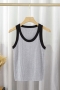 sexy slight stretch ribbed knit color contrast slim vest_Black_White_Gray