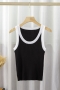 sexy slight stretch ribbed knit color contrast slim vest_Black