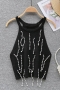 stylish solid color stretch knitted pearl tassel sleeveless slim all-match vest_Black