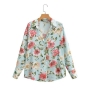 casual non-stretch flower printing single-breasted blouse_White_Sky Blue