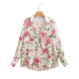 casual non-stretch flower printing single-breasted blouse_White