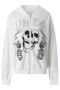 casual non-stretch skull print rhinestone zip-up pocket loose hoodie_Black_White