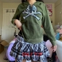 casual non-stretch fleece zip-up pocket skull print hooded sweatshirt_Dark Green