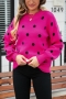 casual slight stretch polka dot knitted 6 colors all-match sweater_Black_White_Gray_Red_Magenta