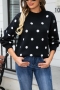 casual slight stretch polka dot knitted 6 colors all-match sweater_Black