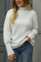 casual slight stretch fuzzy knitted 6 colors orange high-neck all-match sweater_Black_White