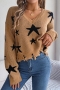 stylish slight stretch pentagram graphic knitted raw hem all-match sweater_Gray_Orange_Khaki 