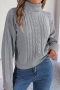 casual slight stretch twist knitted 3 colors turtleneck all-match sweater_Gray