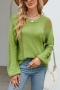 stylish slight stretch cut out knitted 4 colors crew-neck all-match sweater_Black_White_Green