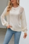 stylish slight stretch cut out knitted 4 colors crew-neck all-match sweater_Black_White_Green_Beige
