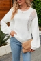 stylish slight stretch cut out knitted 4 colors crew-neck all-match sweater_Black_White
