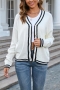 casual slight stretch color-block knitted 2 colors v-neck all-match sweater_White