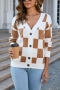 casual slight stretch checkered knitted 2 colors v-neck all-match sweater_Black_Brown