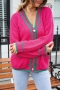 casual slight stretch colorblock knitted 4 colors v-neck all-match sweater_Black_White_Pink_Magenta