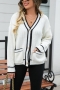 casual slight stretch colorblock knitted 4 colors v-neck all-match sweater_Black_White
